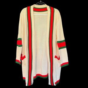 Striped Cardigan Sweater Womens Medium Open Front Pockets University Preppy